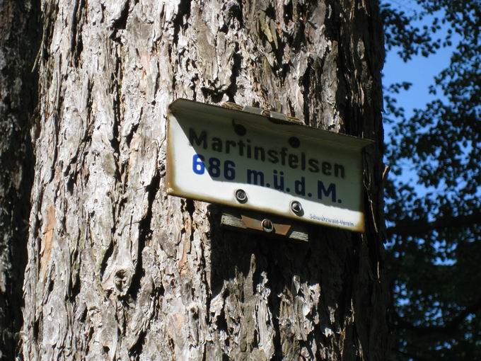 Hinweisschild Schwarzwaldverein Martinsfelsen