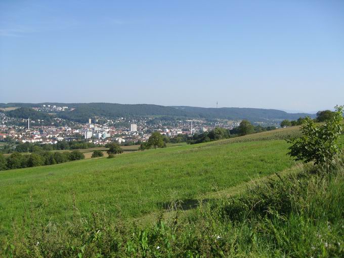 Bergweg: Blick Fernsehturm St. Chrischona