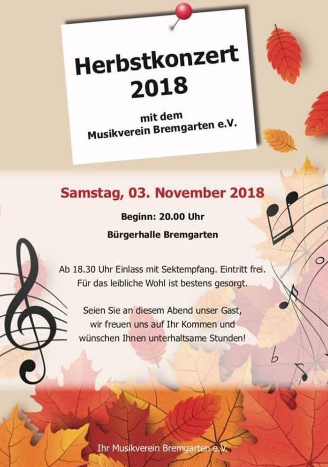 Herbstkonzert Musikverein Bremgarten 2018