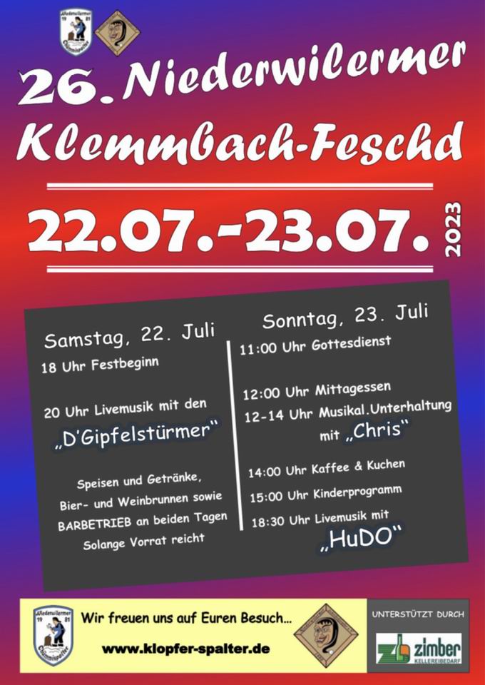 Klemmbachfest Niederweiler 2023