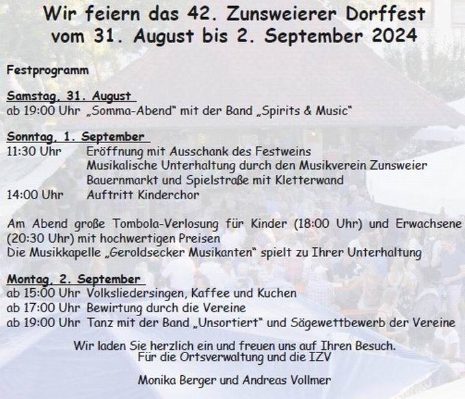 Zunsweierer Dorffest 2024 Zunsweierer Dorffest 2024