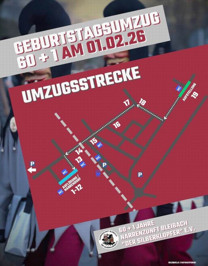 Geburtstagsumzug 60+1 Jahre Narrenzunft Bleibach