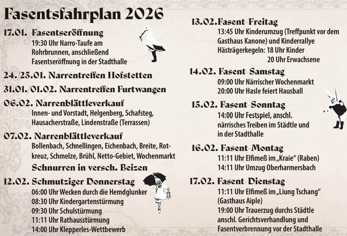 Fasentfahrplan Haslach im Kinzigtal 2026